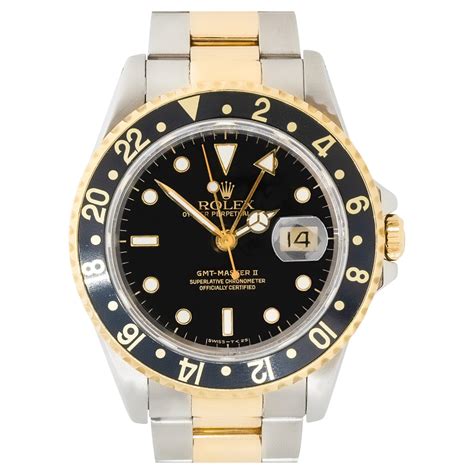 rolex gmt-master ii black dial mens watch 16713ln|rolex gmt master ii two tone yellow gold.